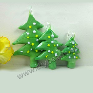 Charm, lampworked glass , green,blue,yellow,red,4 colors to option, 32x22mm ,Christmas tree. Sold per pkg of 200ps.