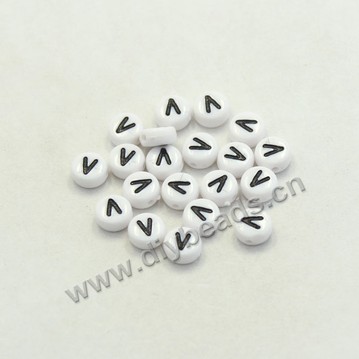 Bead mix, acrylic, white with black alphabet V, 7x4mm double-sided flat round with 1.2mm drill hole. Sold per pkg of 100ps