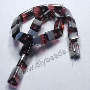 Bead ,silver-plated glass, purple, 15x10mm triangle tube. Sold per pkg of ten 30cm strand.