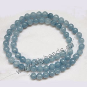 Bead, blue aquamarine (heated), 6mm round. Sold per 15-inch strand