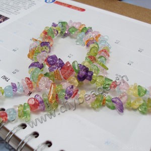 Bead, crackle glass, multicolored medium chip. Sold per 35-inch strand, 