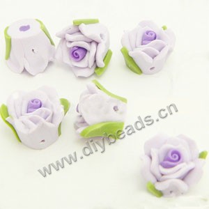 Bead, polymer clay, white with purple, 10mm rose. Sold per pkg of 24.