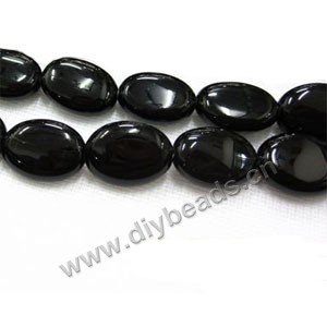 Bead, black agate (D), 22x30mm flat oval. Sold per 16-inch strand.