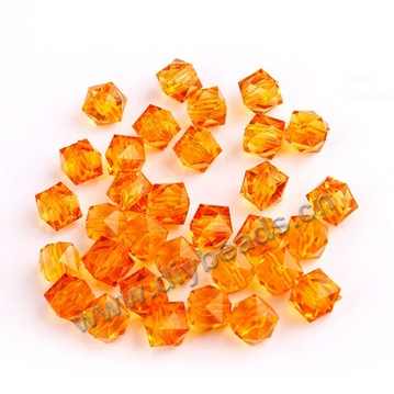 Bead, acrylic, gold, transparent, 8mm faceted cube. Sold per 100-gram pkg.