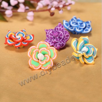 Bead, polymer clay,mixed color,25x10mm flower. Sold per pkg of 5.