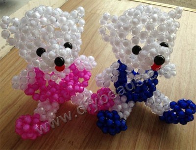 White/pink,white/blue acylic beads ,handmade beading  Bear,10x12x14cm Couple Accessories mini order 2ps,cheap wholesale.