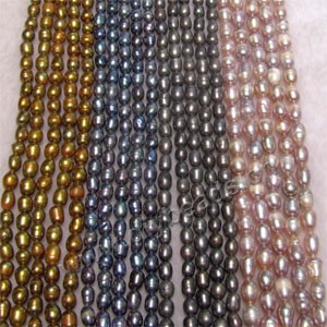 Pearl, cultured freshwater (dyed),mixed colors, 4-5mm rice. Sold per pkg of(8)14.8-inch(37cm) strand