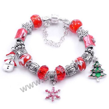 Bracelet,alloy and glass,red ,large hole beads,Sold per package of 1 piece