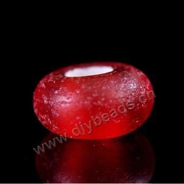 beads,glass,frosted large hole beads dark red, 8x4mm. Sold per pkg of 100ps