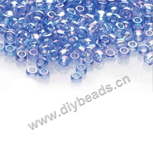 #11 seed beads,glass,blue,rainbow,irregular round.sold per pkg of 1/2 kilo.