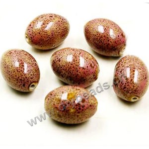 Bead, porcelain, pink, 27x20mm oval. Sold per pkg of 30 beads.