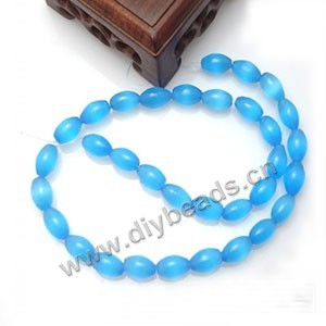Bead, cat's eye glass,blue ,12x8mm oval. Sold per strands, approximately 33 beads .