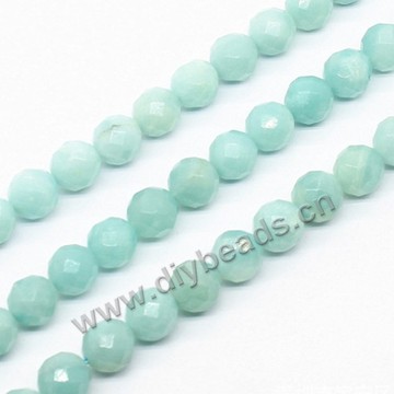 Bead, natural amazonite, 8mm facted round, 15 inch. Sold per pkg of 1 bag - (2 strands)