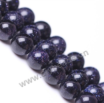 Bead, blue goldstone (manmade), 14mm round. Sold per 16-inch strand