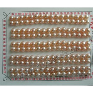 pearl, cultured freshwater ,peach,5.5-6mm half-drilled button, AAA grade.Sold per pkg of 80 pairs