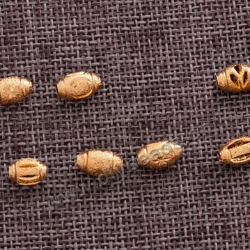 Bead,24k gold plated,copper,oval,5x8mm with 2.2mm hole,Sold per pkg of 30 pieces.