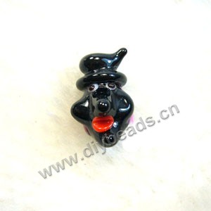 Bead, lampworked glass, opaque black,red,pink, 20x12.8mm witch with 2.4mm hole. Sold per pkg of 4.