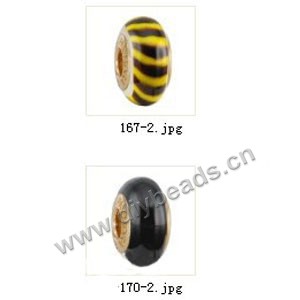 Bead,big-hole beads ,lampworked glass with brass grommets,mixed colors and designs,6x12mm-8x14mm rondelle ,4mm spiral hole,sold per pkg of 10ps