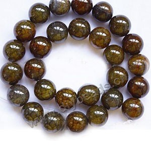 Bead, dragon veins agate (dyed / heated), 14mm round. Sold per 15-inch strand.