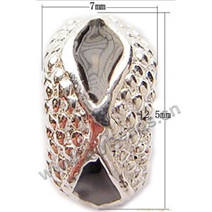 Bead, big-hole beads,silver-plated pewter and enameled ,brown, 12.5x7mm rondelle with 7.5mm hole. Sold per pkg of 10ps