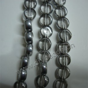Bead ,silver-plated glass, clear, 10mm flat round. Sold per pkg of ten 32cm strand.