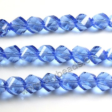 Bead, glass, light blue, 8mm faceted twist round, sold per pkg 5 strands-72pcs/strand.