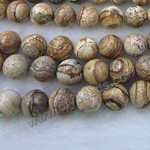 Bead, picture jasper (natural), 12mm round, Mohs hardness 6-1/2 to 7. Sold per 16-inch strands