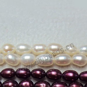 Pearl, cultured freshwater (dyed),white/wine,6-7mm rice . Sold per pkg of (8) 15-inch(38cm) strand