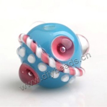 Bead,Japan lampworked glass,blue with bumpy dots, 16x16mm round.mini order 100pc 