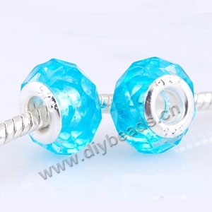Bead,big-hole beads,acrylic with brass grommets,crystal turquoise blue,9x14mm faceted rondelle ,5mm hole,sold per pkg of 10ps