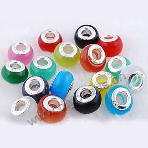 Bead,big-hole beads ,multicolored,cat's eye glass and brass grommets,9x14mm rondelle with 5mm hole,sold per pkg of 10ps