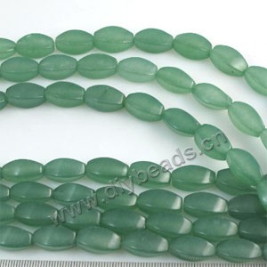 Bead, green aventurine (natural), 8x14mm twisted oval. Sold per pkg of five 16-inch strand