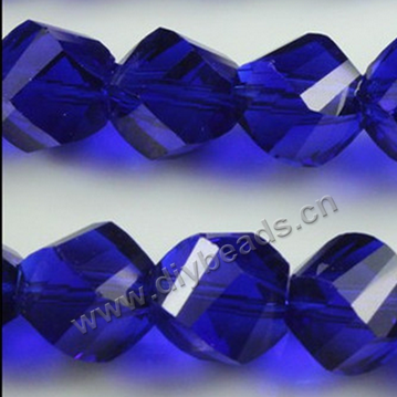 Bead,glass,solid blue color,10mm twist,sold per pkg of 10 strands