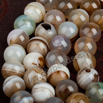 Bead,striped agate,8mm,round,brown,Sold per pkg of three strands