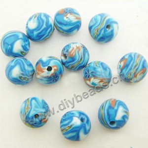 Bead, polymer clay,blue/white, 8mm round with swirls. Sold per pkg of 36.