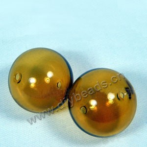 Bead, hand-blown glass, amber yellow, 20mm hollow round,2 holes on one side. Sold per pkg of 10