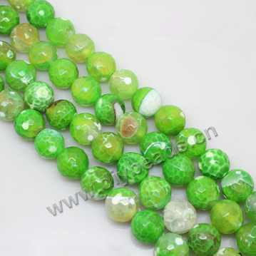 Beads, fire agate, green color, 8mm faceted round. Sold per pkg of 10 strands