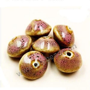 Bead, fancy glaze porcelain, pink, 15x11mm saucer. Sold per pkg of 30 beads 
