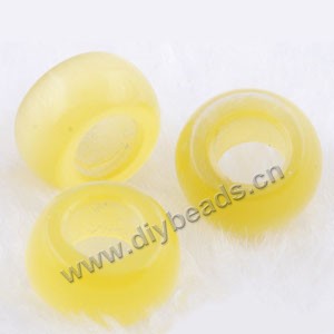 Bead, big-hole beads,cat's eye glass, yellow,8x14mm  rondelle with 5mm hole. Sold per pkg of 10.