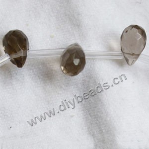 Bead, smoky quartz (heated/irradiated), light, 10x6mm top-drilled faceted puffed teardrop.sold per pkg of 19