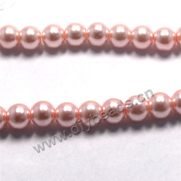 Bead, glass pearl, light peach, 10mm round. Sold per pkg of 10 strands.