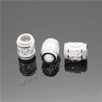beads,big-hole beads,silver plated copper with cz stone, 11x9mm barrel shape. Sold per pkg of 5pcs