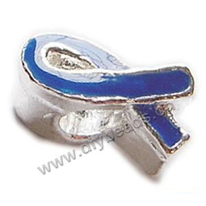 Bead, big-hole beads,silver-plated pewter and enameled , blue, 12x7mm,double-sided awareness ribbon, 4mm hole. Sold per pkg of 20ps