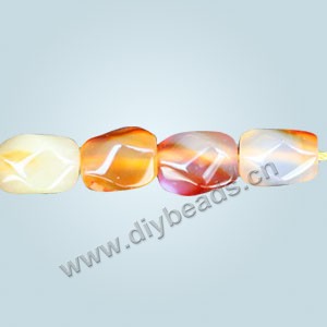Bead, red agate (heated), 12x10mm twisted rectangle,  Sold per 16-inch strand.