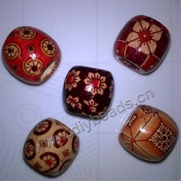 16*17mm big hole printing wooden barrel beads for belt decoration of clothes' accessories 