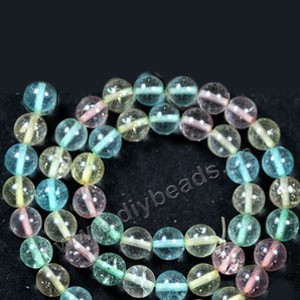 Bead, ice flake quartz (heated/dyed), multicolored, 10mm round. Sold per 15-inch strand