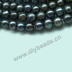 Pearl, cultured freshwater (dyed),black, 6-7mm nearly round. Sold per 14.8-inch(37cm) strand