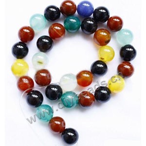 Bead, agate (H/D), multicolored , 14mm round. Sold per 15-inch stand.