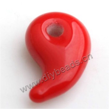 Bead,lampworked glass,red yin-yang. 10*19mm. Sold per pkg of 5.