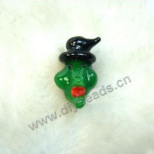 Bead, lampworked glass, opaque green,black, 20x12.8mm witch with 2.4mm hole. Sold per pkg of 10.